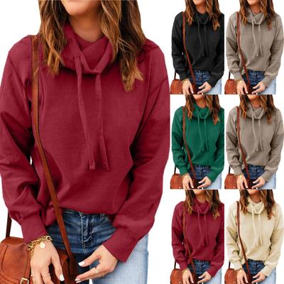 Women's Fashion Casual Long Sleeve Solid Color High Neck Drawstring Sweatshirt