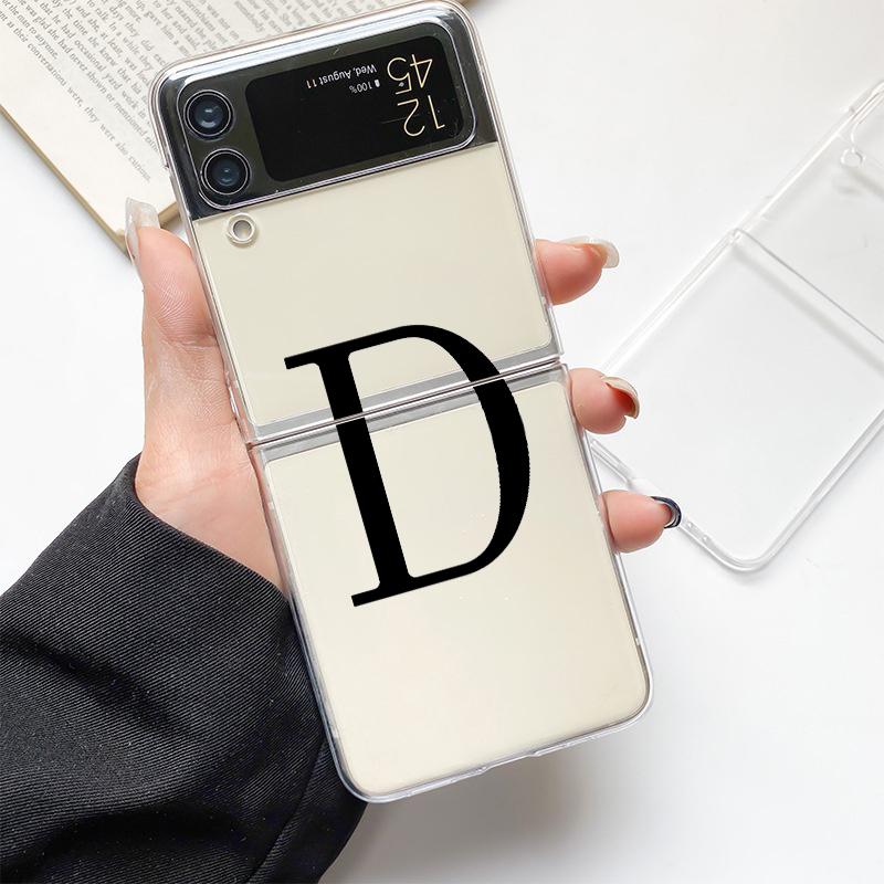 Initial Letter A Z  Fashion Fashion Phone Case For Samsung Galaxy Z Flip 3 4 5 6 7 Hard Folding Z Flip4 Clear PC Cover Gift