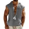 Men'S V-Neck Loose Fitting Sweat Sleeveless Hooded Shirt Fashionable Top