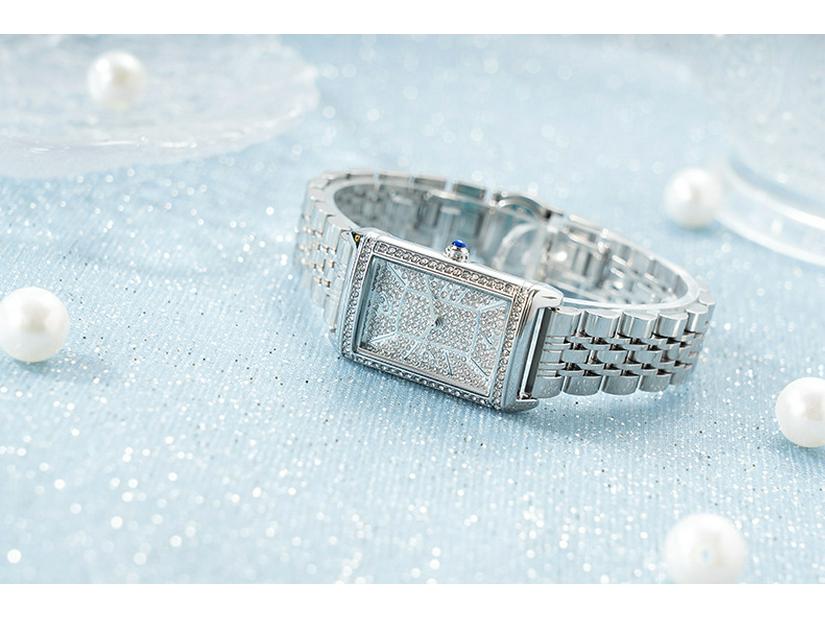 Elegancki Damski Zegarek z Diamentami Gwieździste Niebo - Luksusowy Kwadratowy Design z Pełnym Zestawem Diamentów