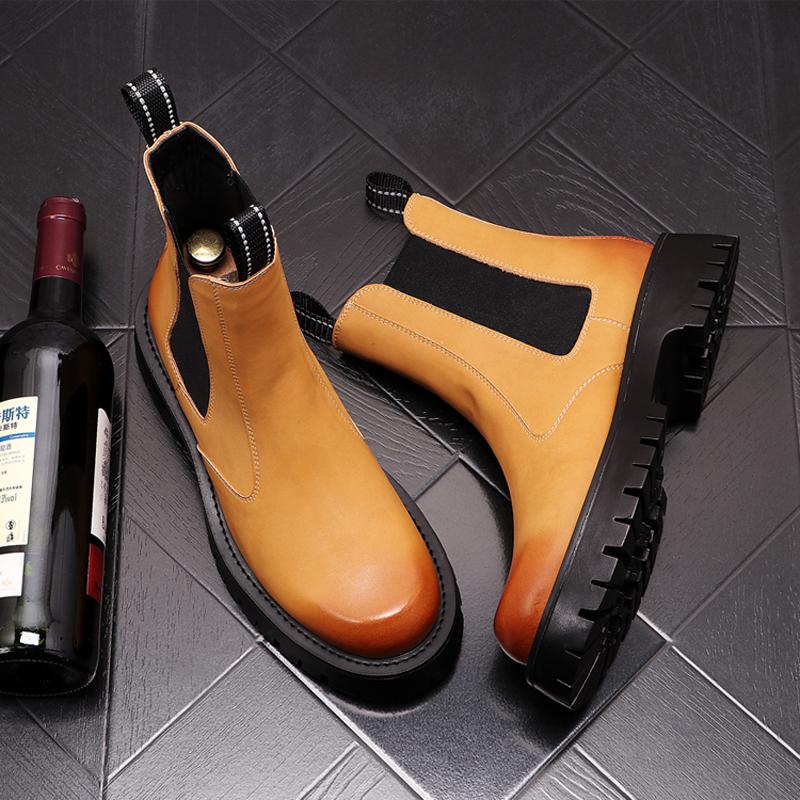 Fashion Men Luxury Fashion High Chelsea Boots Genuine Leather Shoes Punk Stage Dress Cowboy Platform Boot Handsome Long Knight Botas Man