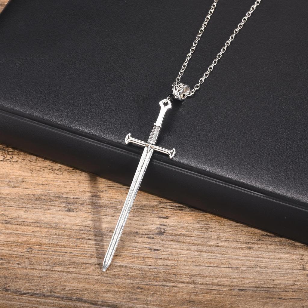 Man's Punk Rock Cross Sword Pendant Necklace, Long Knife Shaped Stainless Steel Necklace, Vintage Gothic Jewelry