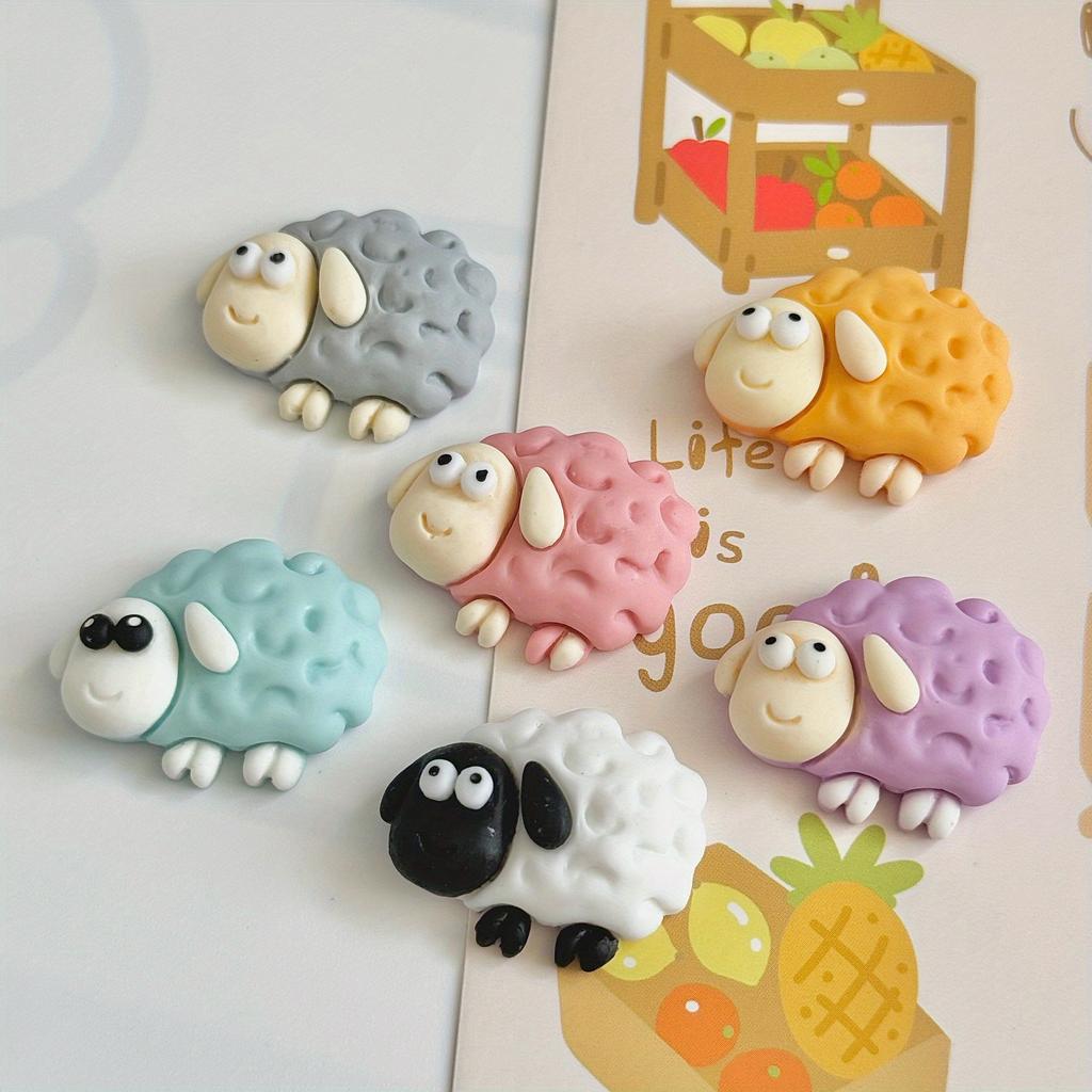 6 Pcs Whimsical Flock Sheep-Shaped Magnetic Resin Fridge Magnets - Strong Adhesive, Colorful Design, Perfect for Home