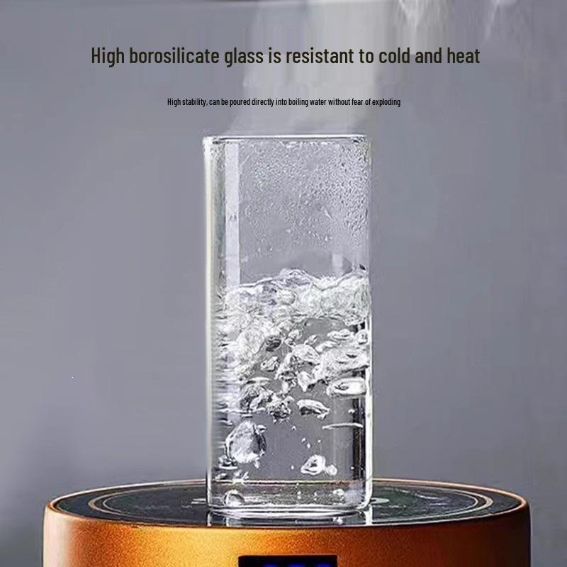 Korean-Style Square Glass Water Cup with Lid – Transparent, Simple, Flat Bottom, Heat-Resistant, Elegant Design for Women