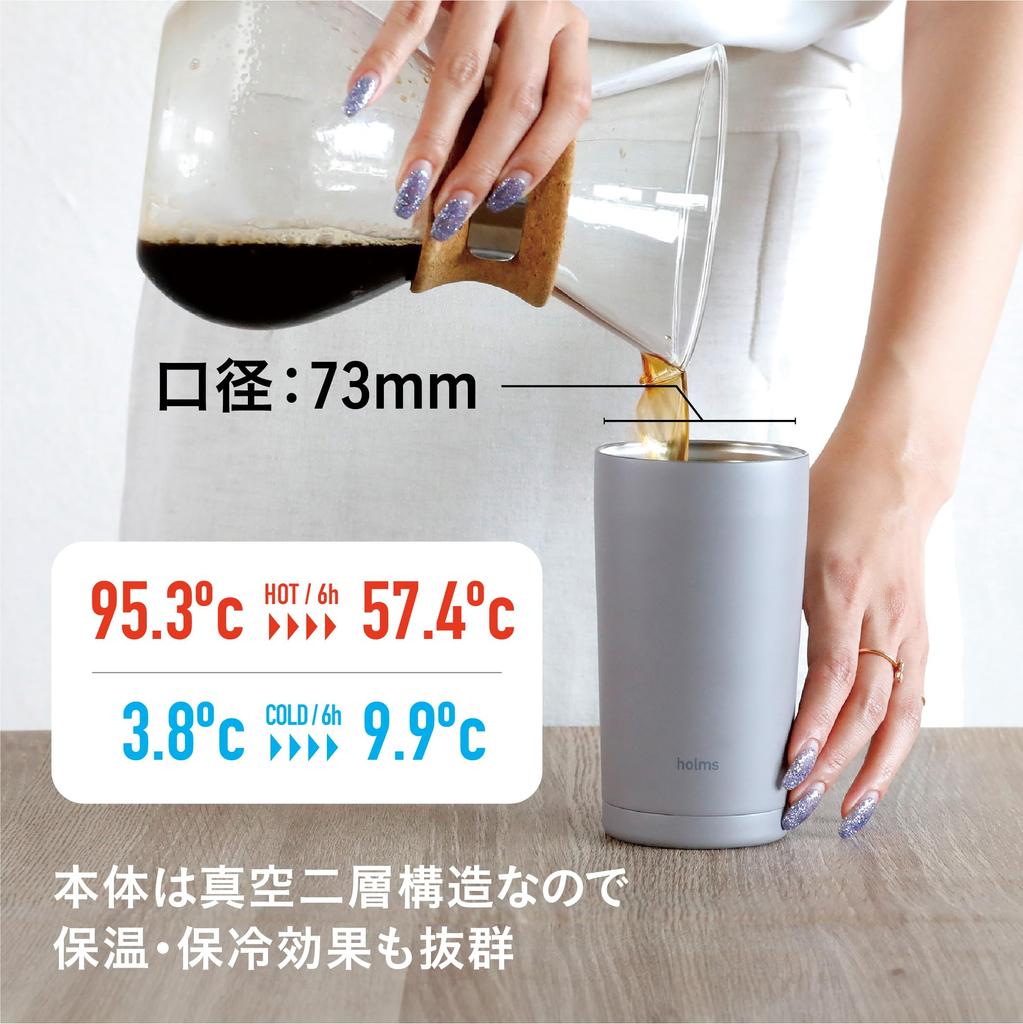 CB Japan 370ml Dark Gray Water BottleTumbler [Dishwasher Safe] with Handle, Vacuum Insulated, Double-Walled Design, Handled Tumbler 370 (holms)