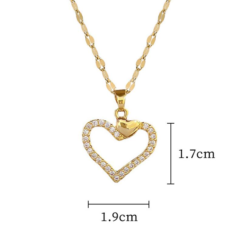 Trendy Heart Stainless Steel Zirconia Necklaces For Women Girls Love Gold Color Metal Necklace Party Birthday Daily Jewelry