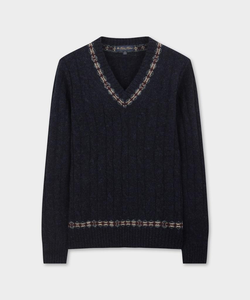BROOKS BROTHERS Wool Cable V-Neck Sweater (Navy) (Bbwnmmf401)