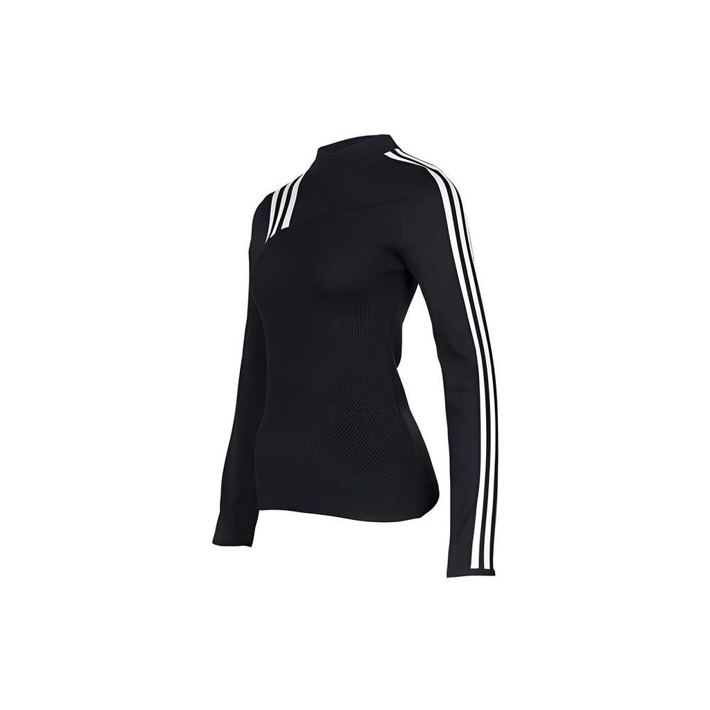 Y-3 Ss22 Striped Letter Logo Fitted Long Sleeve Knit Top Women Tops Black HG8539