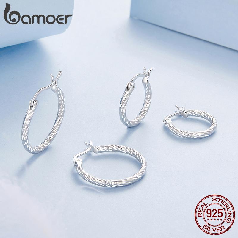 BAMOER 925 Sterling Silver Hoop Earrings for Women Lightwieght Big Hoop Earrings Hypoallergenic Mobius Trendy Hoop Earrings