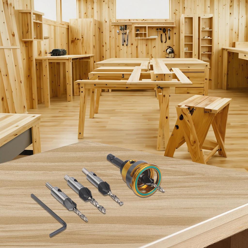 Woodworking Drill Set Adjustable Depth Drill Rust Prevention Feature Efficient Chip Evacuation Smooth Countersinking Operations