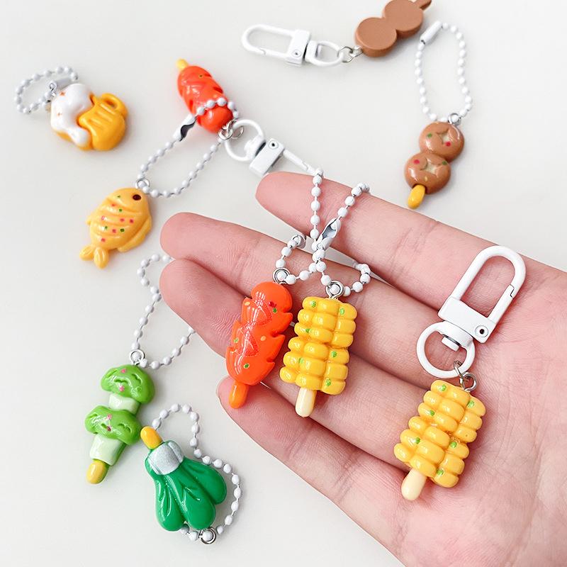 Funny Barbecue Keychain Creative Simulation Food Keyring Mini Meat Skewer Model Pendant Bag Hanging Ornament Gifts