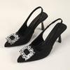 Pointed-toe Square Buckle Rhinestone Shoes Empty Single Shoes Women's Toe Cap Thin Heels, Fashion Sandals