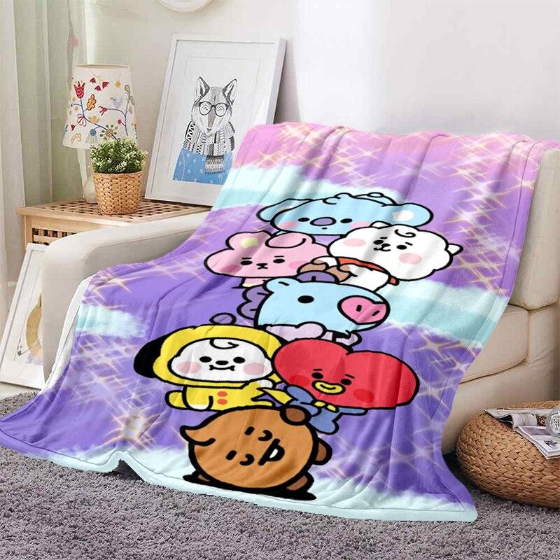 2022 Kreslená deka bt21 Měkké fleecové deky Deky Home Dekor Ložnice Obývací pokoj PohovkaDigital potištěné deky na cesty