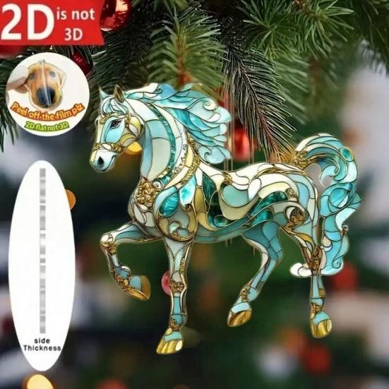 2Pcs Horse Pendant 2D Acrylic Animal Charm Christmas Tree Door Window Wall Hanging Ornament Automotive Decoration