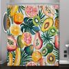 Tropical Fruit Green Leaf Digital Print Shower Curtain, Machine Washable, Reversible All-Season Polyester Bathroom Decor