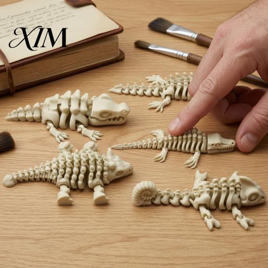 Creative 3d Printed Bone Crafts 5Pcs 3D Articulated Skeleton Dragon Ornament, Movable Joints Figurine, Simulation Fossils Craft Collectibles Flexible