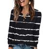 Women's Fashion V-Neck Button-Up T-Shirt With Patchwork Print Long-Sleeved Top