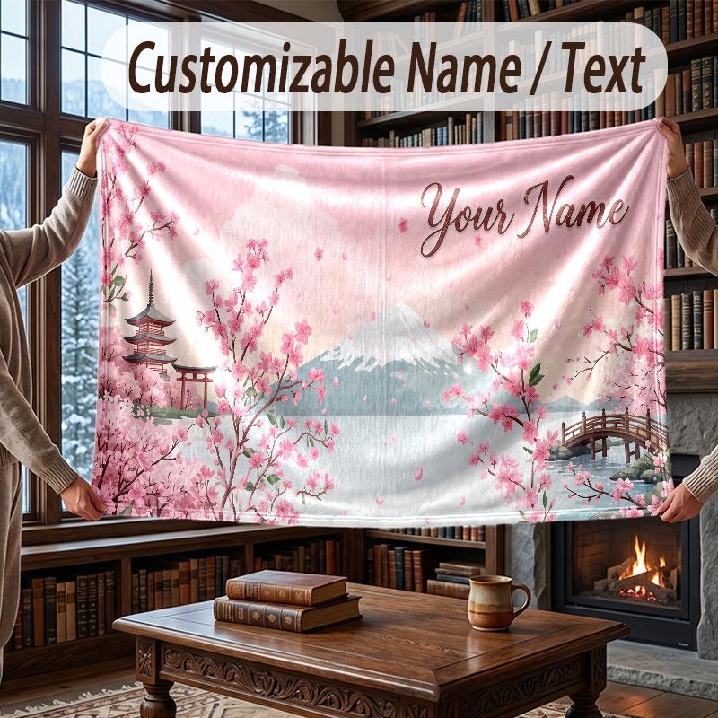 Floral Garden Theme Throw Blanket Custom Name Text Personalized Blanket Soft Cozy Blanket for Home Sofa Bed