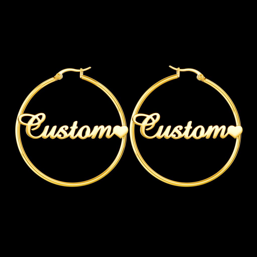 Atoztide Personalized 50mm Custom Name Earrings For Women Stainless Steel Heart Crown High Quality Weddings Party Jewelry Gift