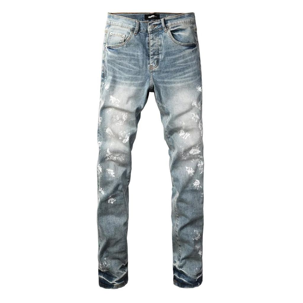 American Street Casual Style Graffiti Jeans Men's Trendy Brand Elastic Slim Fit Small Feet Thin Fashion Versatile Trousers