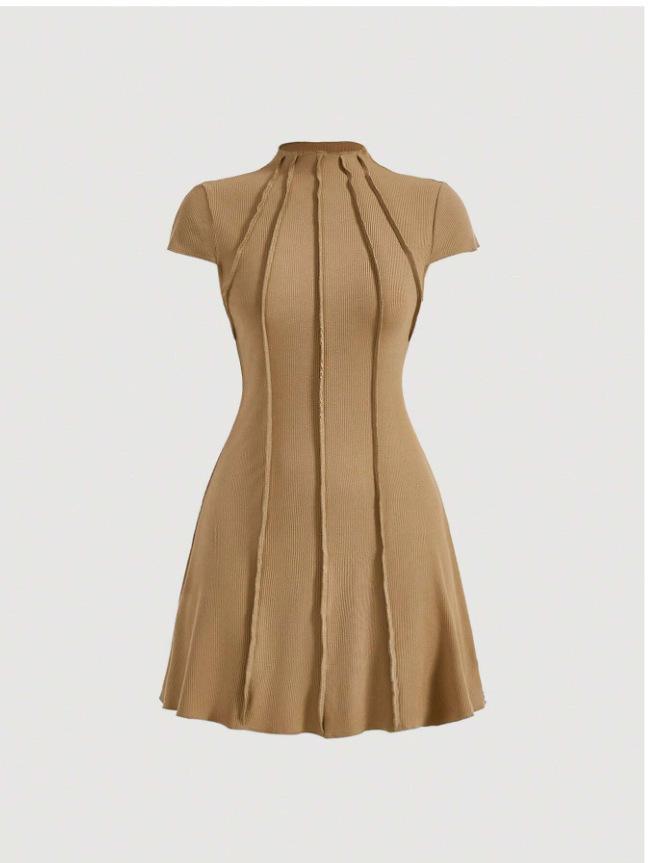 European and American Women's Clothing New Slim-fit Summer Short-sleeved A-shaped Skirt Pullover Round Neck Small Pit Strip Slim-fit Dress
