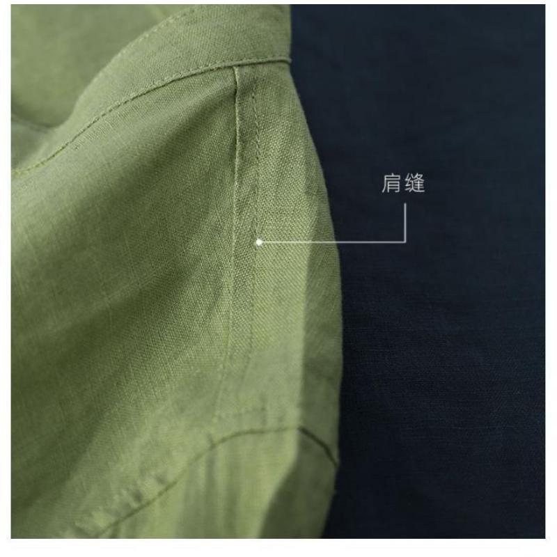 Abito Chemisier in Cotone e Lino Traspirante Collo Alto Manica 3/4 Abbottonatura Frontale Vestibilità Larga Taglie Forti Abito Lungo con Tasche Casual Quotidiano da Vacanza