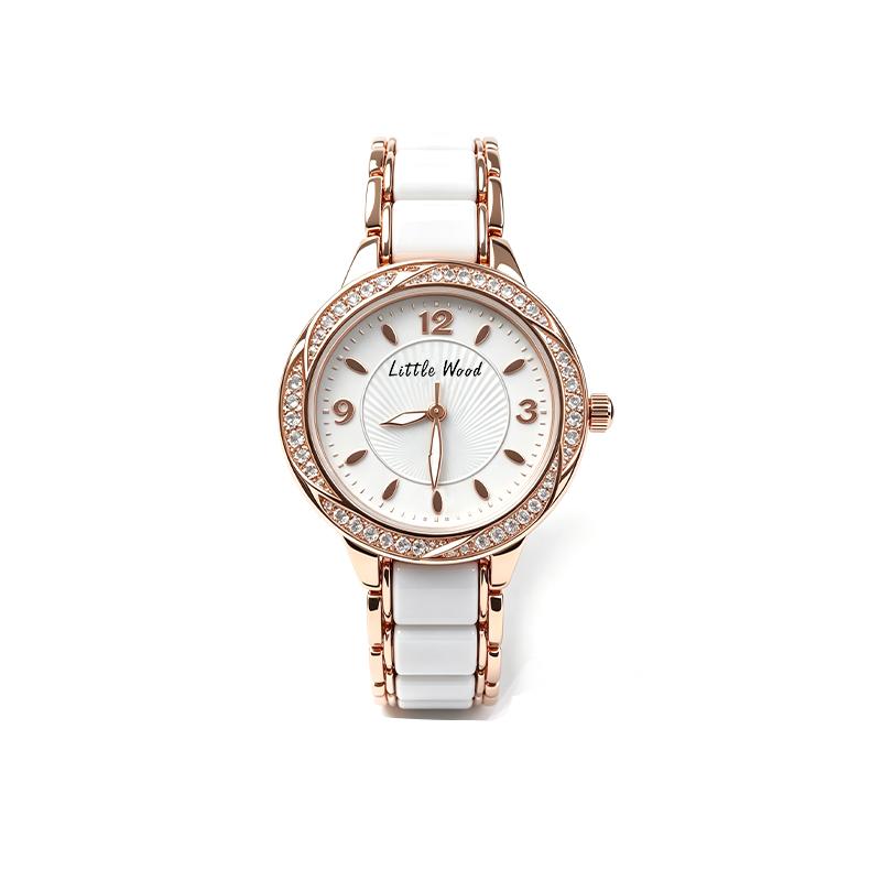 LITTLE WOOD New Arrival Elegant Women's Watch with Diamond Accents Ceramic Strap Waterproof Versatile Women's Quartz Watch