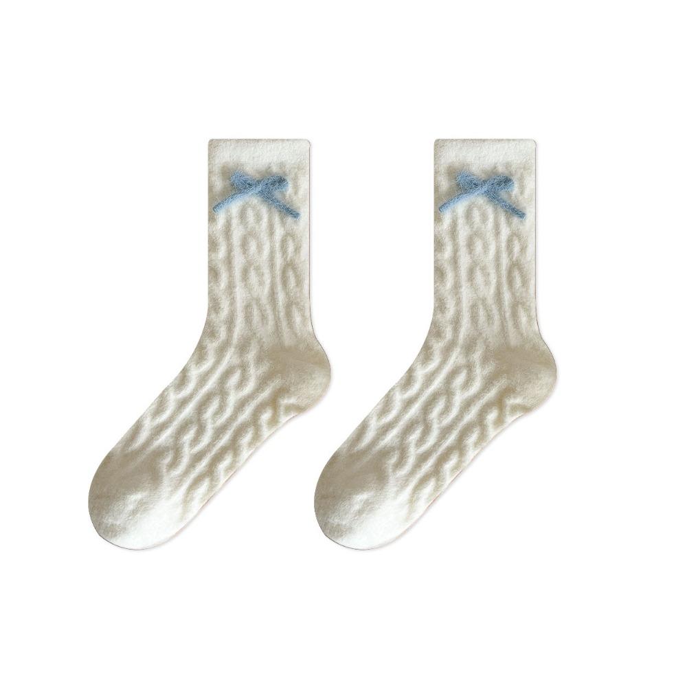 Screw Thread Coral Fleece Socks Thickened Mid Tube Socks Women Kawaii Floor Plush Socks  Female
