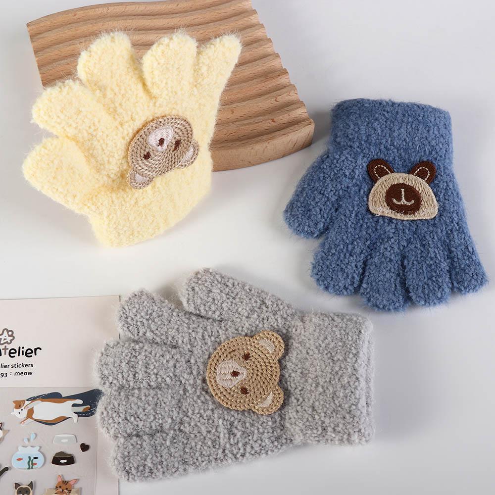Bear Cartoon Pattern Gloves Rabbit Knitted Mittens Thicken Baby Fluffy Gloves  Kids