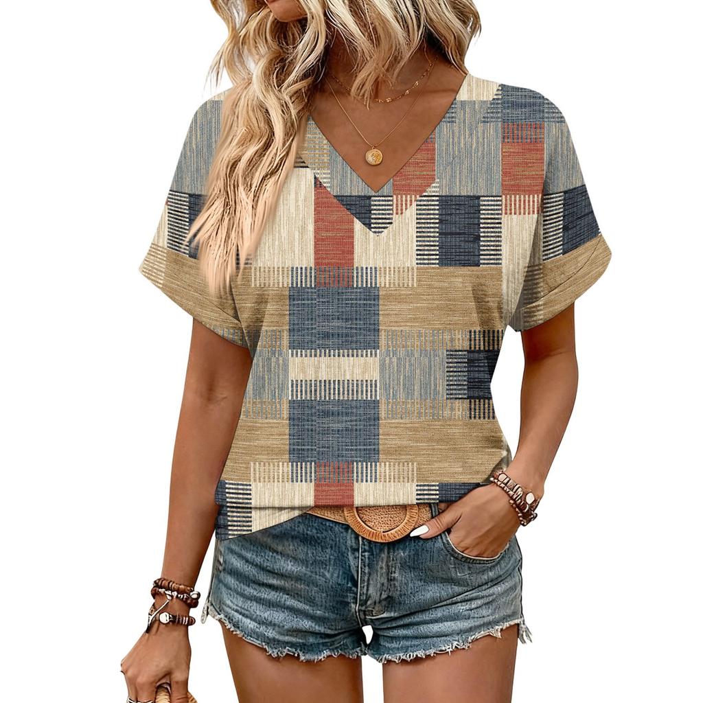 Womens Summer Tops  Short Sleeve V Neck Shirts Casual Dressy  Summer Blouses Tunic Top