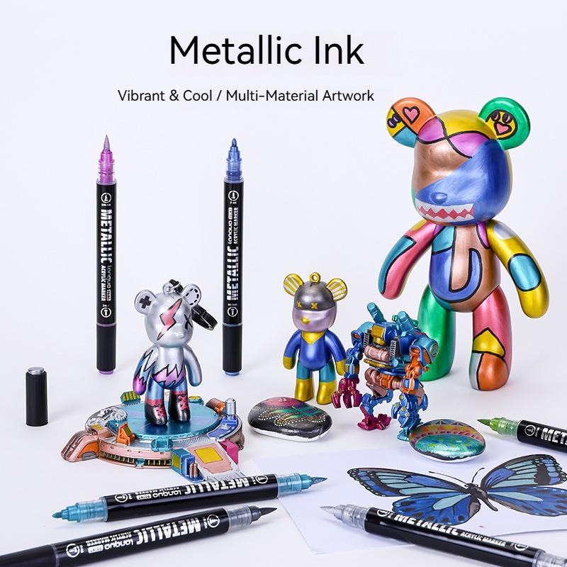 12/24/48Colors Brush Metallic Marker Pens Dual Tip Permanent Art Marker for Manga Crafts Scrapbooking School Stationery Supplies