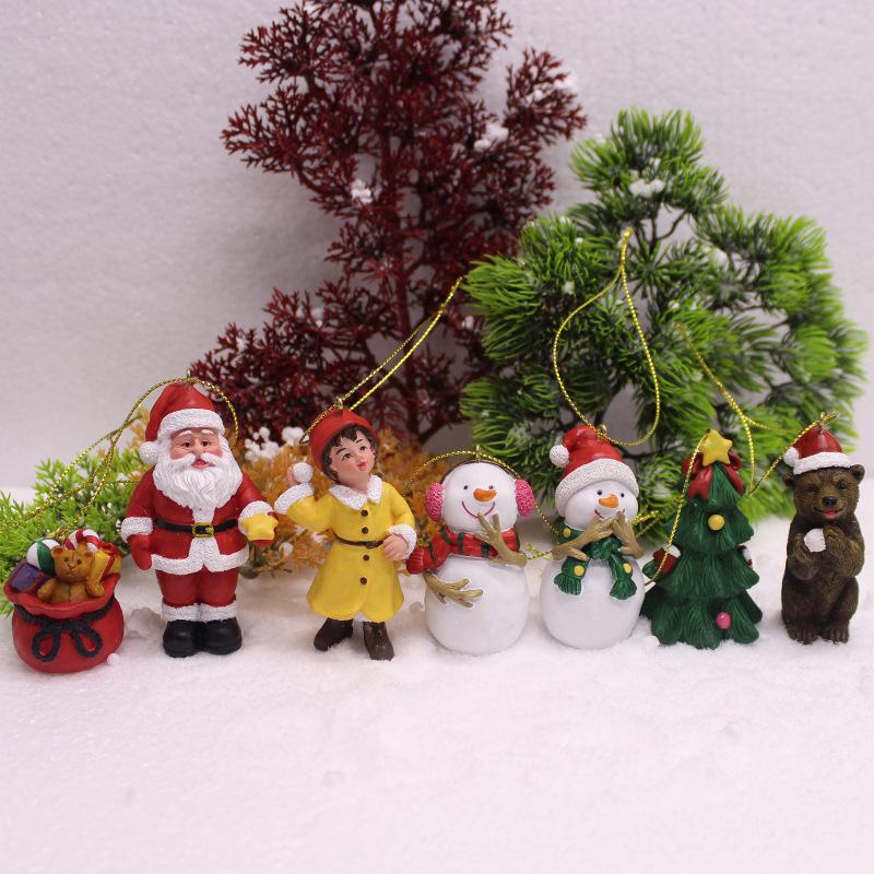 Santa Claus and Snowman Figurines with Christmas Ornaments, Brown Bear Gift Bag & Micro Landscape Pendant