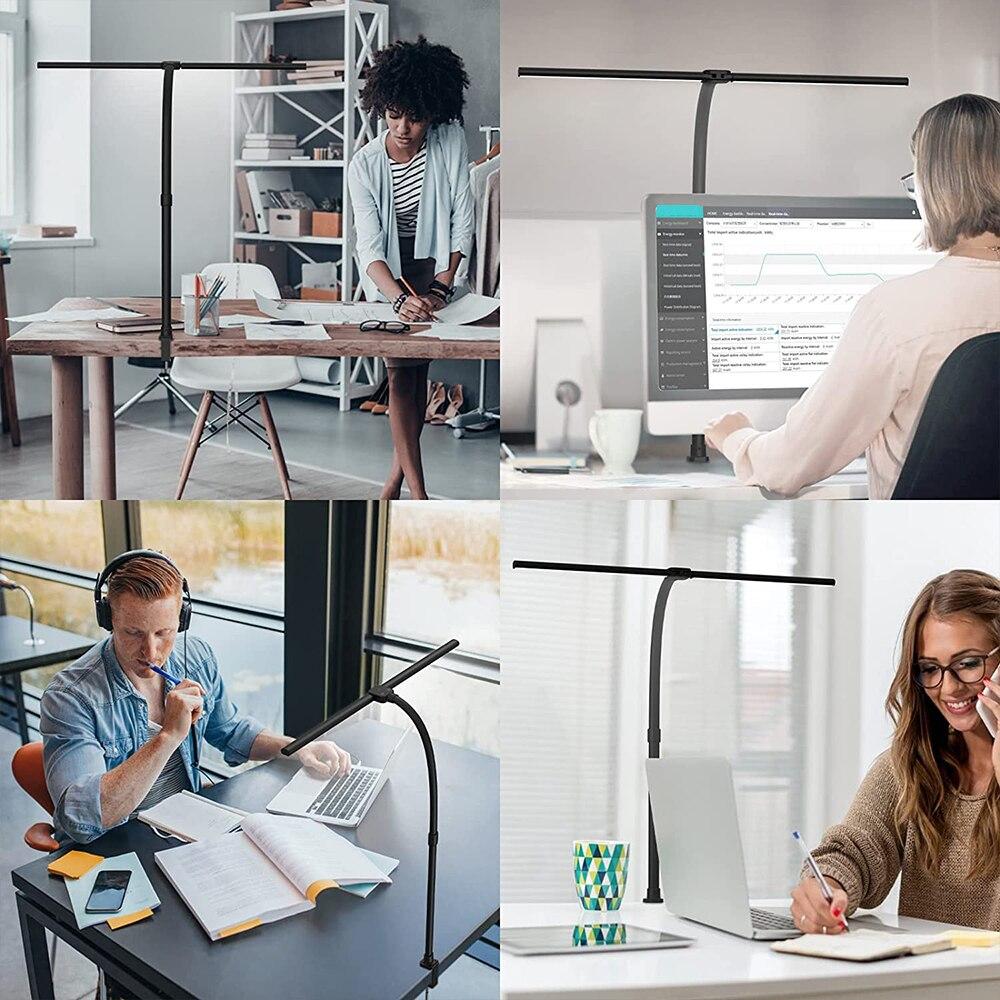 Lampă de birou cu control de la distanță cu clemă cu LED-uri cu două capete Lampă de masă pentru arhitect pentru iluminarea biroului de acasă 5 moduri de culoare și 5 reglabile