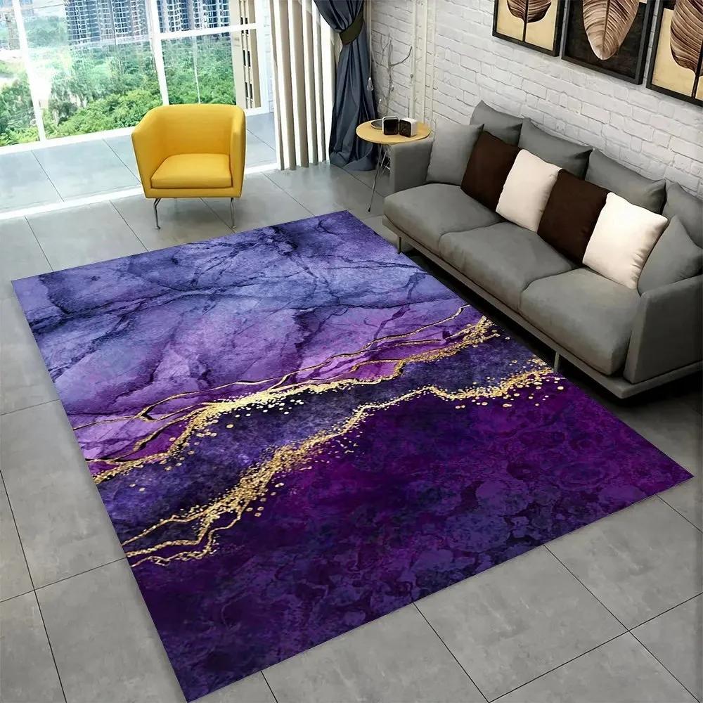 Sophisticated Nordic Blue and Gold Marble Floor Mat Geometric Carpet for Living Room or Bedroom Non-Slip Rug for Sofa Doormat