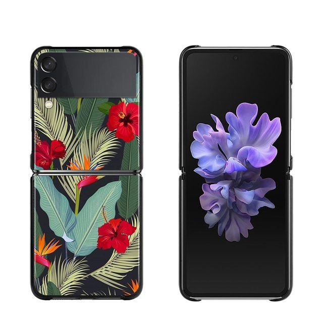 Phone Case For Samsung Galaxy Z Flip3 5g Back Pc Case For Samsung Z Flip Capa Black Shell Hard Fundas Vintage Banana Leaf Flower