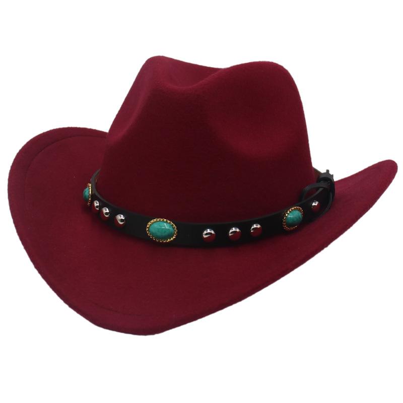 Ethnic Tibetan Style Western Cowboy Hat Top Hat Men'S And Women'S Felt Hats, Rivets, Upturned Edge Jazz Hats, Hats