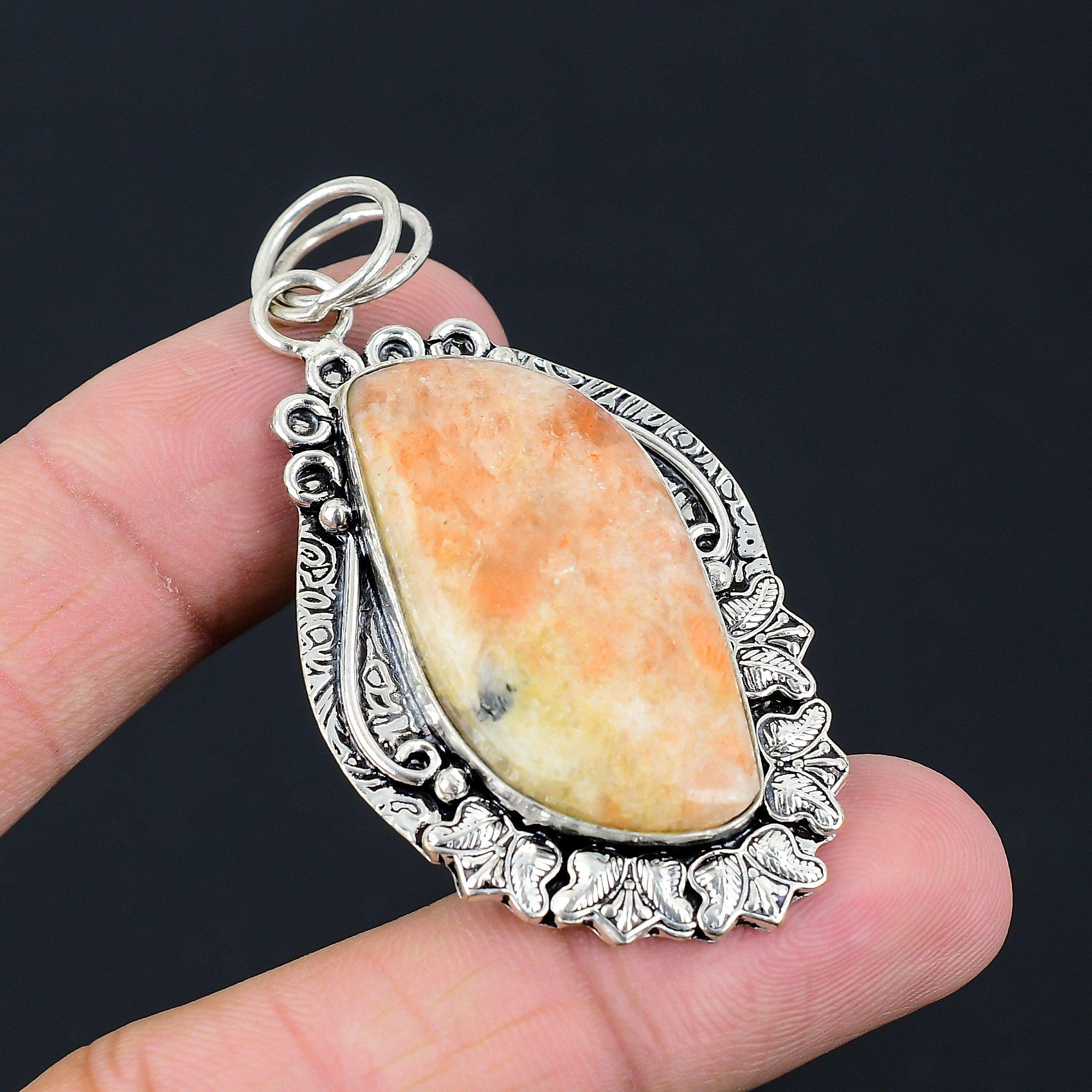 Gift For Her 925 Sterling Silver Natural Sunstone Gemstone Jewelry Pendant