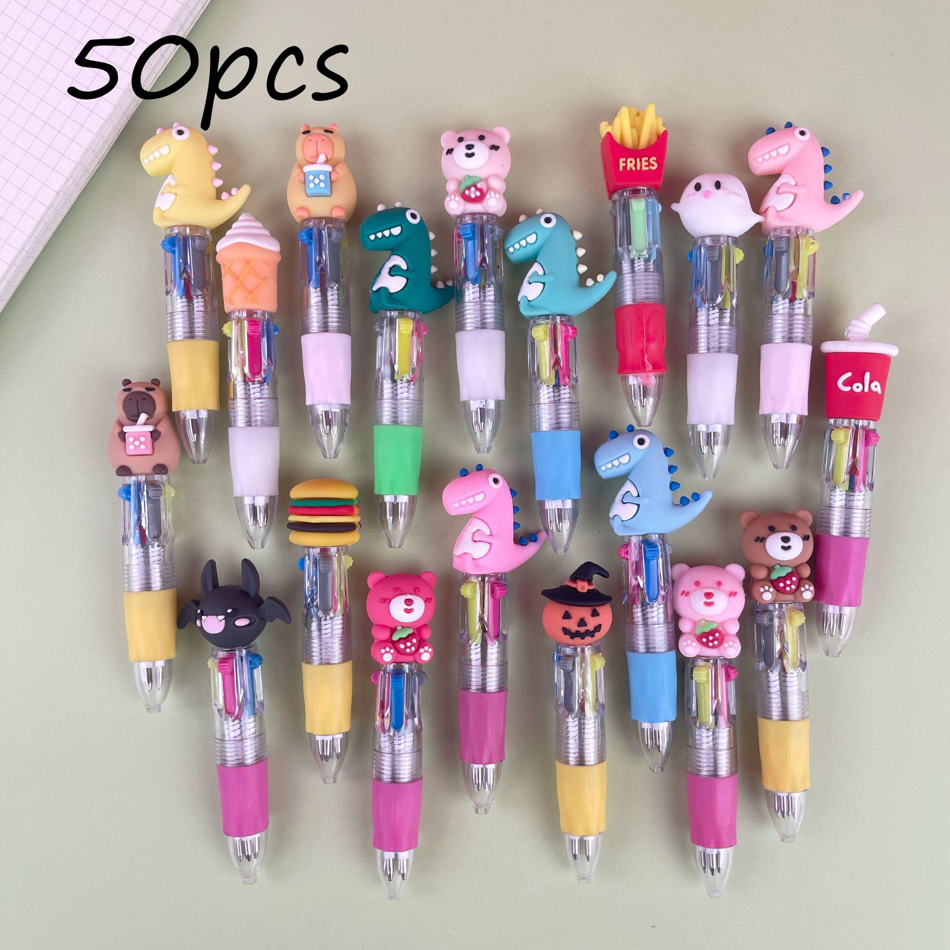 50pcs Dinosaur Ballpoint Pen 4Color-in-1 Pen Retractable Multicolor Pen for Student Reward Christmas Stocking Filler Random style