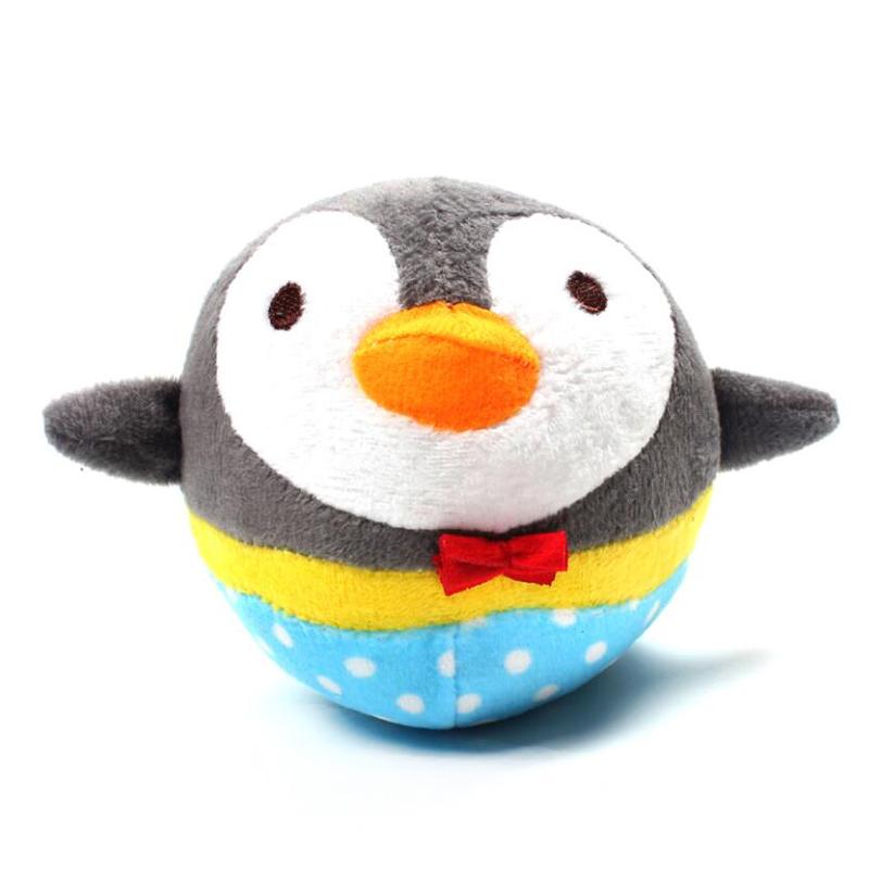 Cute Small Animal Eco-Friendly Plush Dog Toy Rabbit Penguin Chick Bear Ball Shaped Squeaky Toy Bulk (as the picture,10cm)