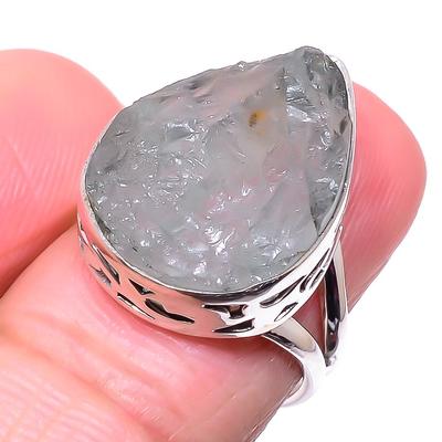 Natural Aquamarine Rough Gemstone 925 Solid Sterling Silver Gift Ring S.7 H0g77