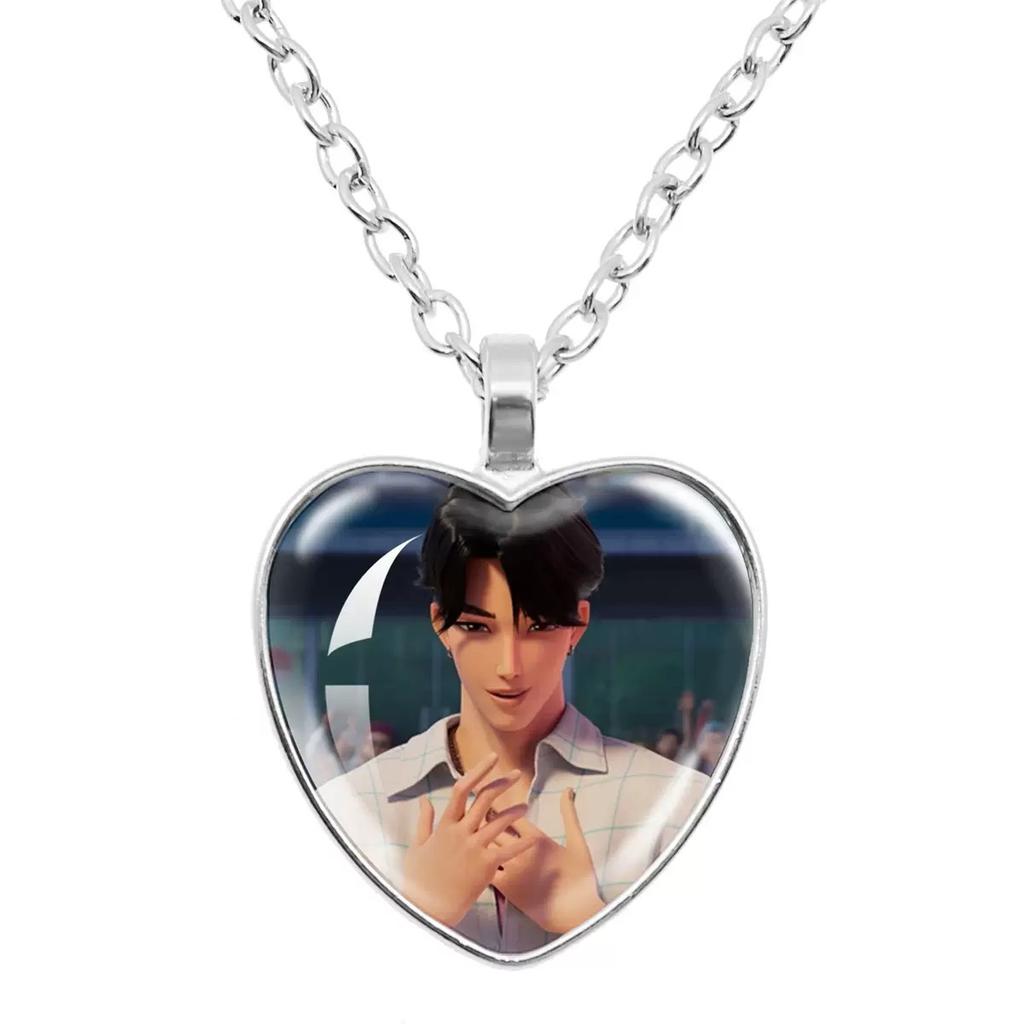 Kpop Demon Hunter Heart Shape Necklaces Idol Anime Pendant with Cartoon Character Pattern Fashion Idol Necklace Jewelry Gifts