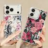 Retro Flowers Black Rose Print Case For iPhone 17 18 Pro Max 17E iPhone 16 15 14 13 Pro Max Plating Lens Frame Clear Soft Cover