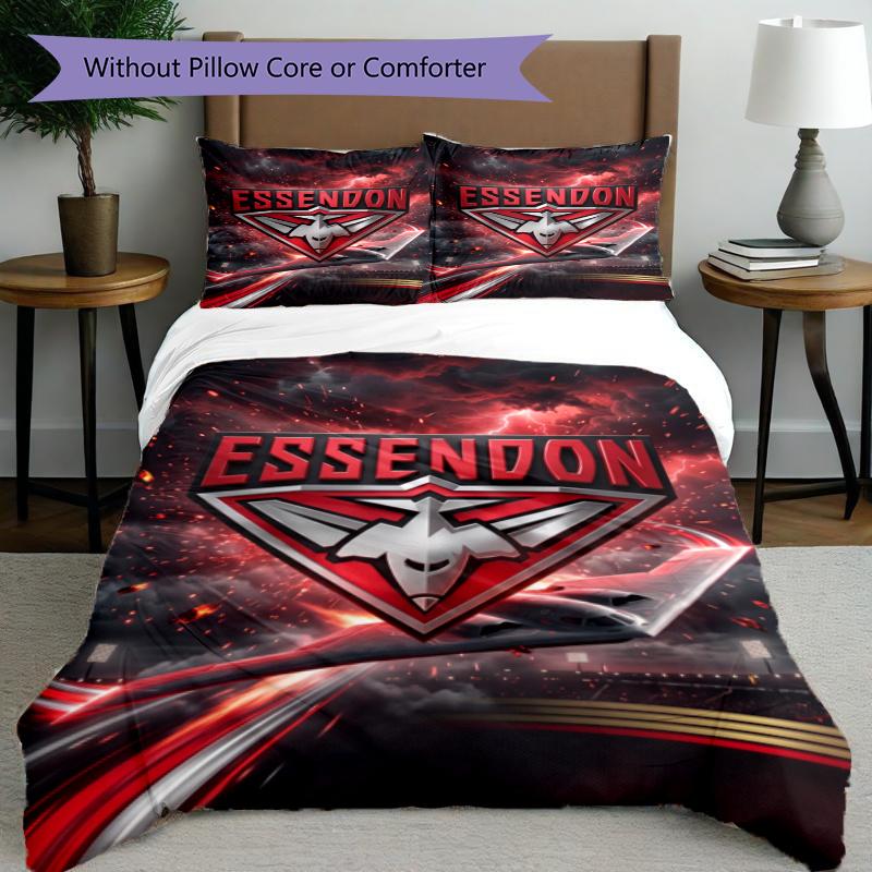 3pcs Duvet Cover Set (1*Duvet Cover + 2*Pillowcase, Without Core), Essendon Football Print Bedding Set, Bedroom Decor, All‑Season, Gift