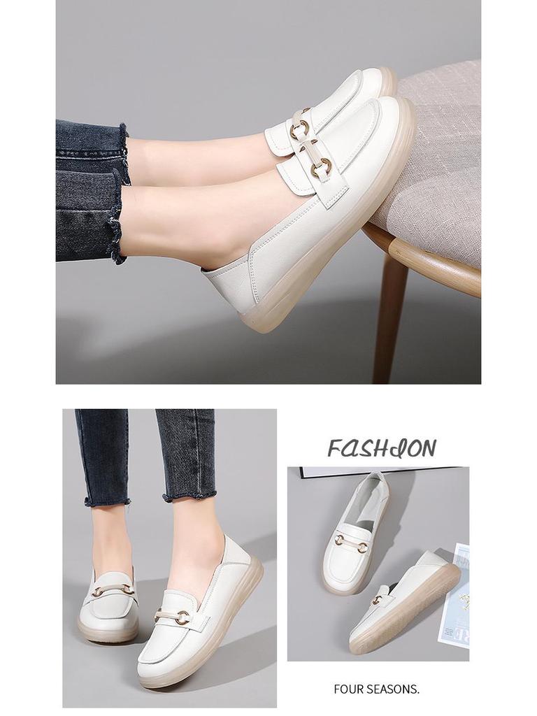 Damen Loafer im koreanischen Stil aus weichem Leder mit Metallschnalle - Herbst/Winter Lässige vielseitige Schuhe