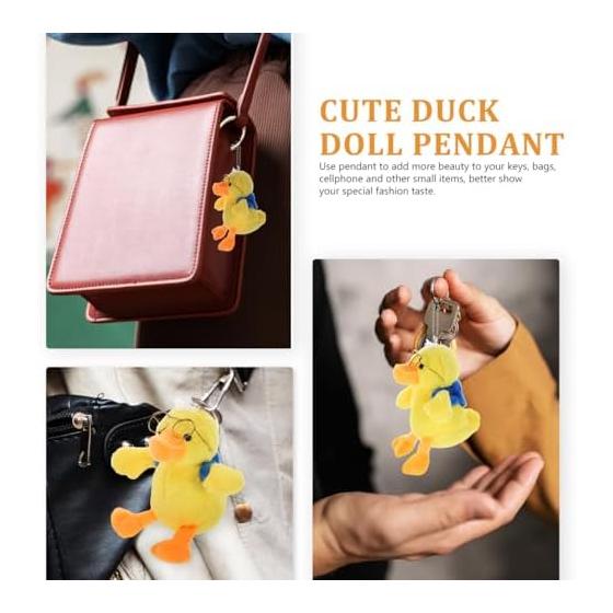 Duck stuffed toy keychain bag charm glasses yellow cute fluffy mascot strap bag decoration key car animal fashion present