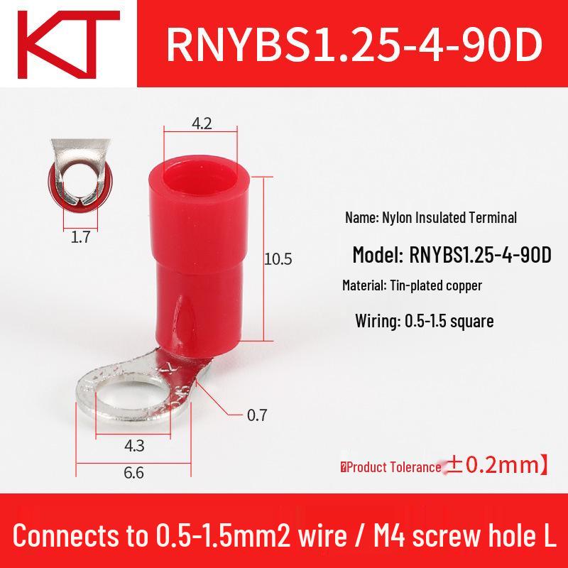 Kaishtong Right Angle Copper Wire Lug - Nylon Round RNYBS1.25-6, 80° Bend Terminal