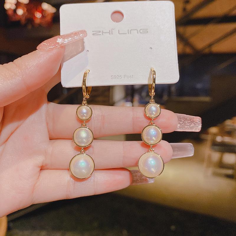 Elegant S925 Silver Pearl Strand Long Tassel Earrings for Women