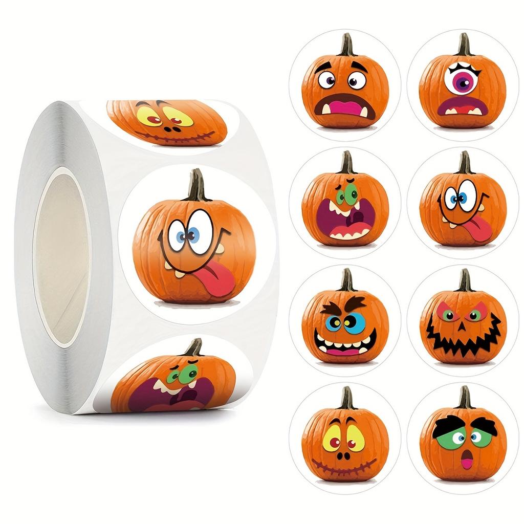 500pcs/1roll Halloween Label Pumpkin Stickers Gift Labeling Sticker Laptop Phone Case Stickers Halloween Decoration Party Favors