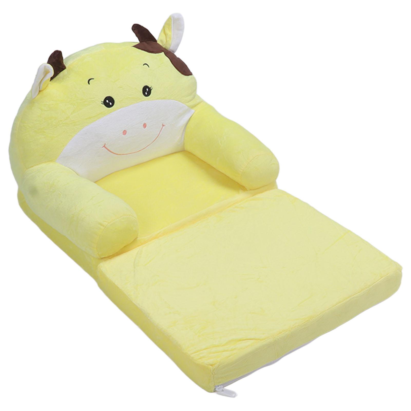 

Cartoon Foldable Kids Sofa Children 2 in 1 Open Couch Children Couch Backrest Armchair Bed Yellow Cow