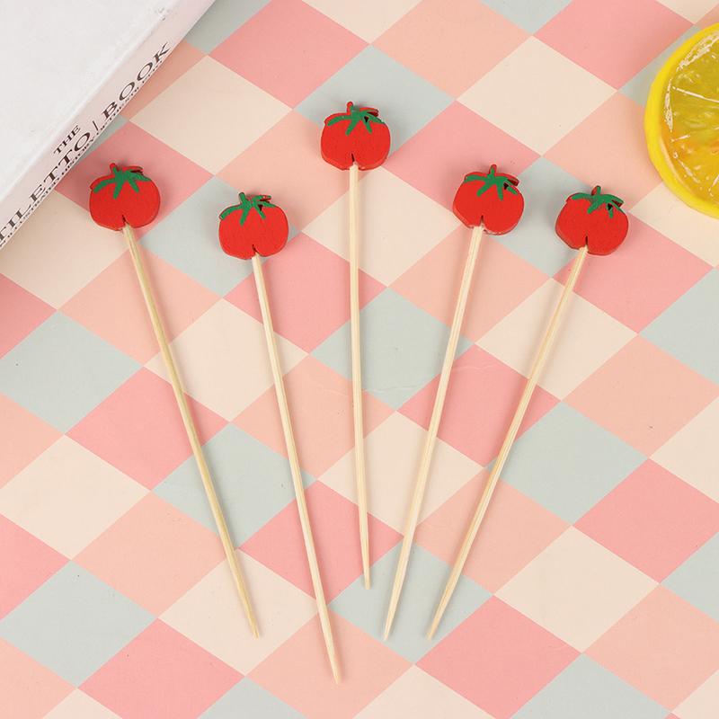 100 Adet Karışık Meyve Domates Çöpü Cupcake Meyve Çatalı Tatlı Salata Kokteyl Çubukları